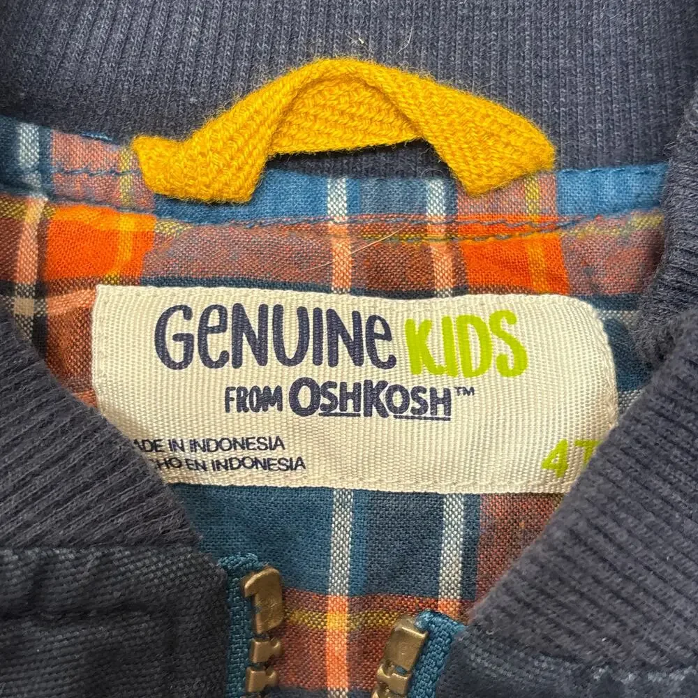 OshKosh B'gosh Vest Toddler 4T Khaki/Navy Sherpa Fleece Colorblock Plaid Lined